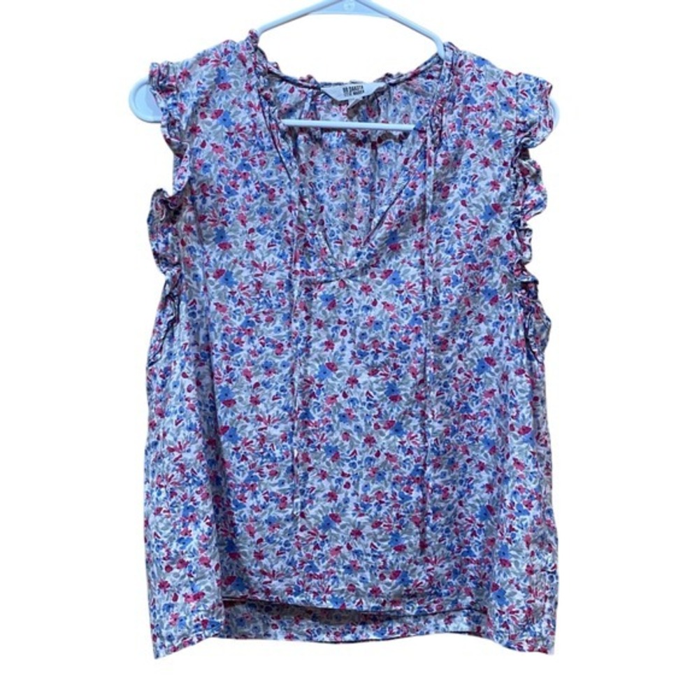 BB Dakota Floral Ruffle Sleeveless Blouse V-Neck Top Lightweightβ L